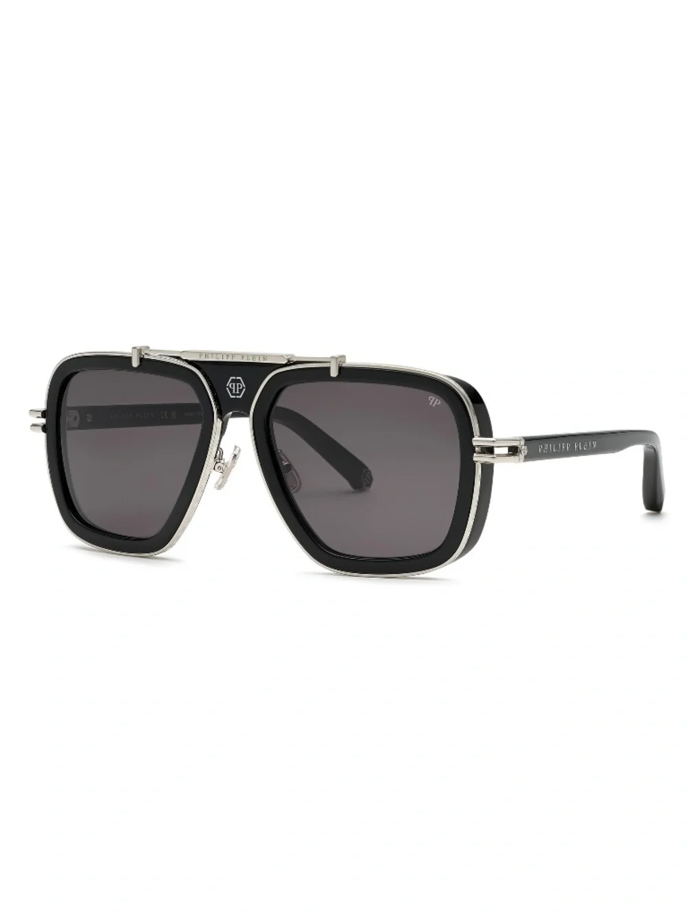 NIB | Philipp Plein | Icon Oversized Pilot Sunglasses - SPP109 Black/Silver